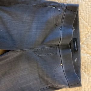 Liverpool grey wash skinny jeans with flat waistband.